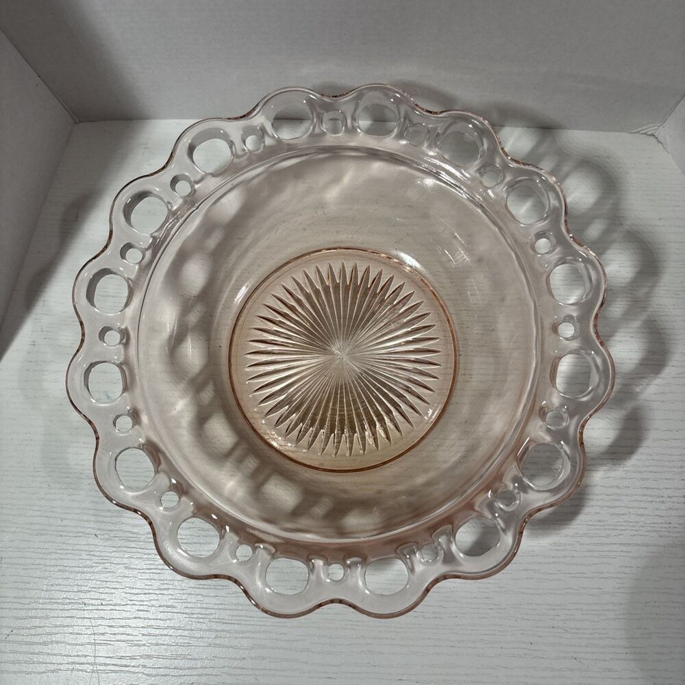 Vintage Anchor Hocking Old Colony Pink Depression Glass Lace Edge 9.5" Bowl